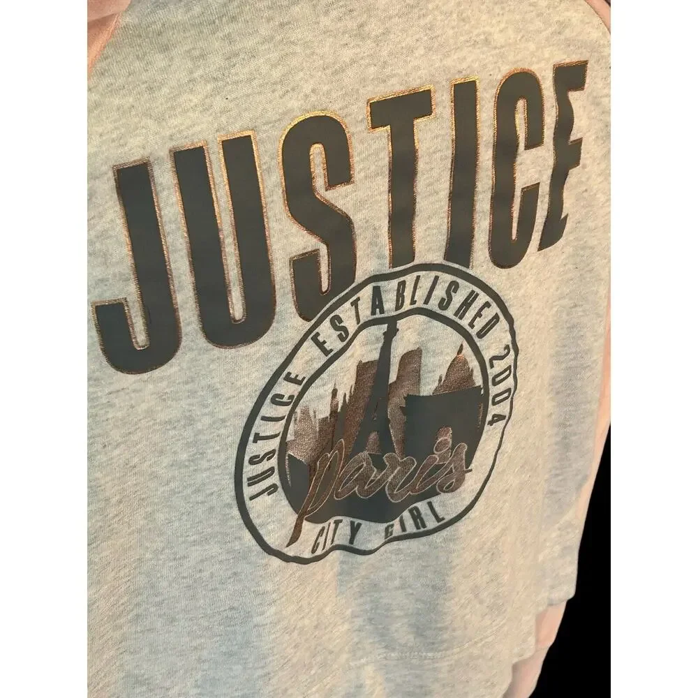Justice Girls Athletic Girl's Hoodie‎ Size 12 Paris City Girl Pink And Gray